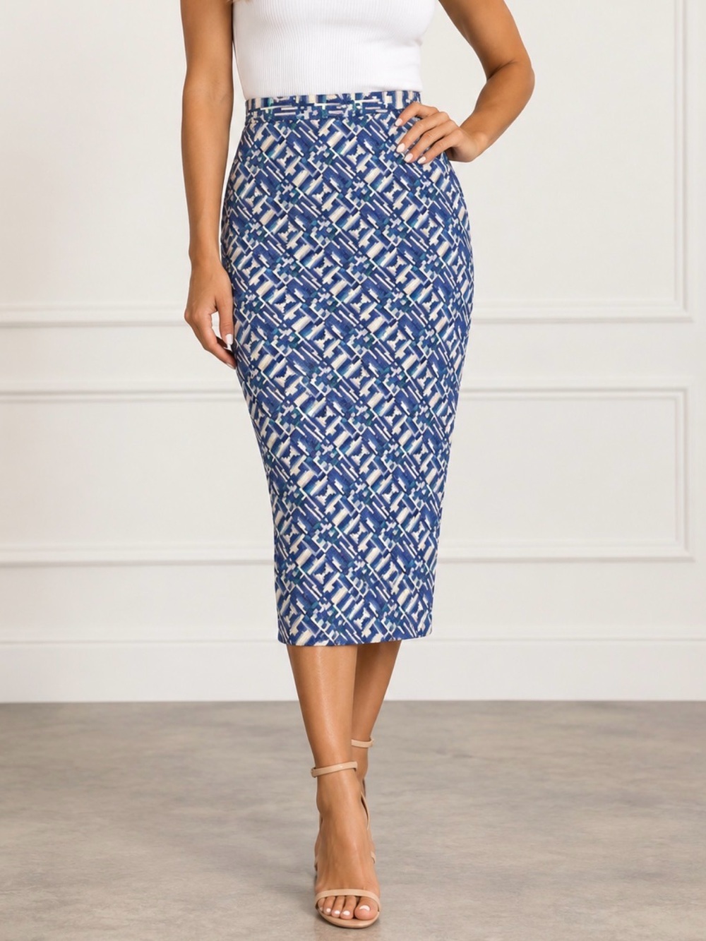 TOCCIN(NY) Geometric Midi Pencil Skirt